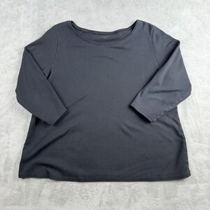 Eileen Fisher Top Women 1X Black Organic Cotton 3/4 Sleeve Tee Essential Capsule
